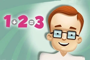 En illustrasjon av en smilende mann med briller, med et matematisk uttrykk 1 + 2 = 3 ved siden av seg på en grønn bakgrunn
