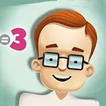 En illustrasjon av en smilende mann med briller, med et matematisk uttrykk 1 + 2 = 3 ved siden av seg på en grønn bakgrunn