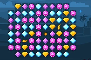 Fargerike diamanter i rosa, blått og gult er arrangert i et rutenettmønster mot en mørk bakgrunn