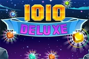 Tittelen 1010 Deluxe i fargerike bokstaver med lysende juveler mot en stjernespekket bakgrunn