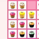 Et rutenett med søte cupcakes i ulike farger og dekorasjoner plassert i et 4x4 mønster på en rosa bakgrunn
