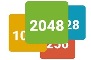 Fargerike firkanter med tallene 1024, 2048, 128 og 256 stablet delvis over hverandre