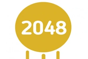 Gult sirkel med tallet 2048 i midten og tre streker under