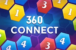 Fargerike sekskanter med tall rundt teksten 360 CONNECT på en blå bakgrunn