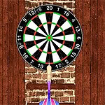 Dartskive på en mursteinvegg med en dartpil i sentrum