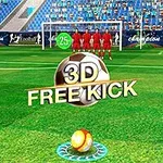 Fotballbane med en ball i forgrunnen, spillere i røde drakter i en mur foran målet, og teksten 3D FREE KICK