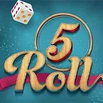 5 terninger med fargerike prikker omgir teksten 5 Roll på en blå bakgrunn