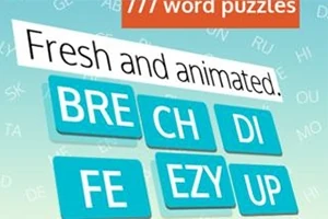 En tekst med Fresh and animated over blå bokser med bokstavene BRE, CH, DI, FE, EZY, og UP samt en oransje banner øverst med word puzzles