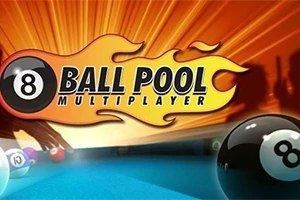 8 Ball Pool Multiplayer Logo for et biljardspill med en svart ball med tallet 8 og flammer i bakgrunnen