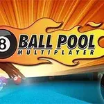 8 Ball Pool Multiplayer Logo for et biljardspill med en svart ball med tallet 8 og flammer i bakgrunnen