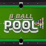 Grønt biljardbord med teksten 8 Ball Pool og en trekantet formasjon av biljardkuler til høyre