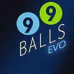 Logo med teksten 99 Balls Evo hvor tallene 9 er i en blå og en grønn sirkel mot en mørk bakgrunn