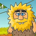 En tegneseriefigur med langt gult hår og skjegg står ved siden av teksten ADAM AND EVE 2 foran et enkelt landskap med et tre