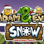 Tegneserie-lignende figur med julenisselue og en kvinne med lys hår ved siden av teksten Adam & Eve: Snow Christmas Edition