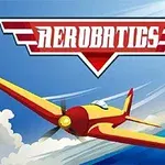 Tegnet bilde av et gult og rødt fly som flyr gjennom skyer med teksten Aerobatics i bakgrunnen