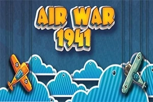 Tegneserieillustrasjon av to fly som svever over skyene med teksten Air War 1941 i bakgrunnen
