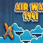 Tegneserieillustrasjon av to fly som svever over skyene med teksten Air War 1941 i bakgrunnen