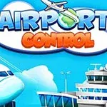 Tegnet illustrasjon av en flyplass med et stort fly, en kontrolltårn og teksten Airport Control i skyene