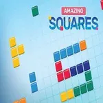 Fargerike blokker i forskjellige former som er arrangert på et blått rutenett med teksten Amazing Squares øverst