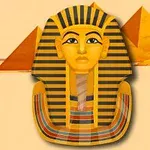 En illustrasjon av en ikonisk egyptisk farao-maske med pyramider i bakgrunnen