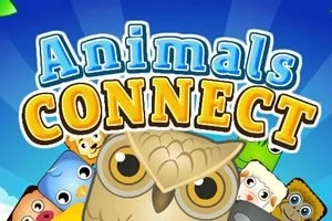 Fargerik illustrasjon med tegneserieaktige dyreansikter og teksten Animals Connect i store bokstaver