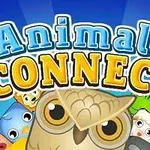 Fargerik illustrasjon med tegneserieaktige dyreansikter og teksten Animals Connect i store bokstaver