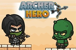 To figurer står mot hverandre på mursteinsplattform, den ene er en bueskytter i svart og grønn, den andre en grønn skapning, med teksten Archer Hero på toppen