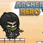 To figurer står mot hverandre på mursteinsplattform, den ene er en bueskytter i svart og grønn, den andre en grønn skapning, med teksten Archer Hero på toppen