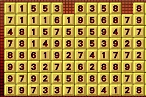 Tallruter arrangert i et 9x9-gitter med brune tall på gule fliser