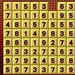 Tallruter arrangert i et 9x9-gitter med brune tall på gule fliser