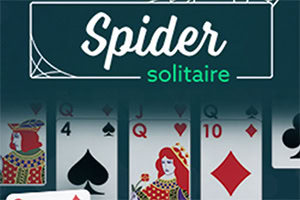Kortspill med edderkoppnett-design og ulike spillkort, inkludert knekter og dronninger