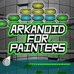 Fargerike mursteiner med teksten Arkanoid for Painters over en spillaktig bakgrunn