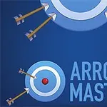 Blå bakgrunn med en stor blink og flere piler, samt teksten Arrow Master