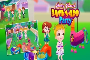 Barn som deltar på en hagefest med fargerik pynt og en piñata