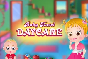 To små barn med leker i et fargerikt barnerom med teksten Baby Hazel Daycare