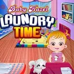 To små barn er i et fargerikt rom og ser ut til å leke med en hvit kattunge, med tekst som sier Laundry Time