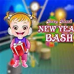 To barn i vinterklær med en gaveeske, mot en fargerik bakgrunn med teksten New Year Bash