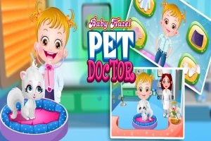 En tegneserie av et barn i en dyreklinikk sammen med kjæledyr og en veterinær