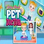 En tegneserie av et barn i en dyreklinikk sammen med kjæledyr og en veterinær