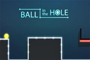 En gul ball på kanten av en lysende plattform med teksten Ball in the Hole i bakgrunnen