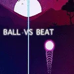 Glødende kule foran en todelt bakgrunn med mørkeblått og rødlilla landskap, og teksten BALL VS BEAT