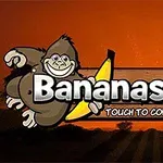 En tegneserieape holder en banan ved siden av teksten Bananas Joe med oransje bakgrunn