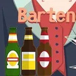 Illustrasjon av en bartender med tre flasker foran seg og en cocktail i et martiniglass