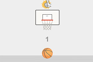 En illustrasjon av en basketballkurv med en basketball under, et tall som viser 1, og en hånd som gir en tommel opp over kurven