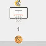 En illustrasjon av en basketballkurv med en basketball under, et tall som viser 1, og en hånd som gir en tommel opp over kurven