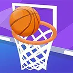 En basketball som går gjennom en kurv mot en lilla bakgrunn