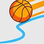 En oransje basketball svever over en blå strek tegnet av en fargeblyant