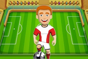 Tegneseriefigur i fotballdrakt på en fargerik fotballbane med tilskuere i bakgrunnen