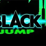 Svart og grønn grafikk med ordene Black Jump i futuristisk stil