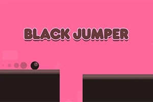 Svart kule på kanten av en plattform med rosa bakgrunn og teksten BLACK JUMPER over